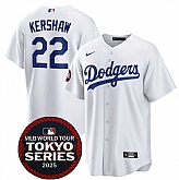 Men's Los Angeles Dodgers #22 Clayton Kershaw White 2025 World Tour Tokyo Series Home Stitched Jersey Dzhi,baseball caps,new era cap wholesale,wholesale hats